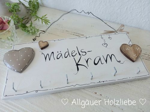 Schmuckhalter * Hakenleiste * Shabby * Beige-Taupe * 13,5 x 32 cm * Herz * Mädels-Kram